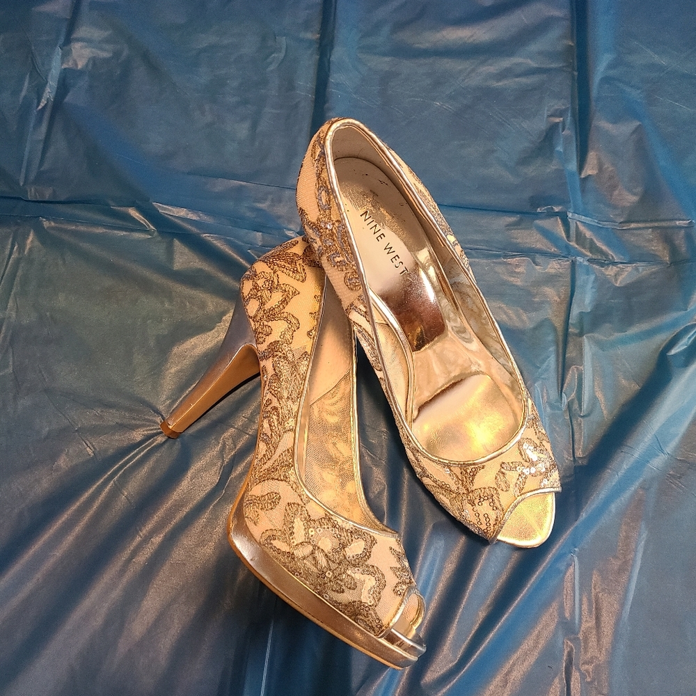 Silver white lace high heels
